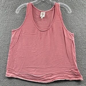 Women Boho Crinkle Gauze Tank Top Rose 1X Crochet Trim Casual Flowy Soft Relaxed